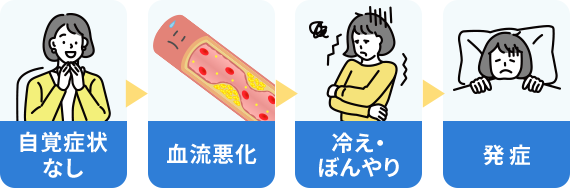 自覚症状なし→血流悪化→冷え・ぼんやり→発症